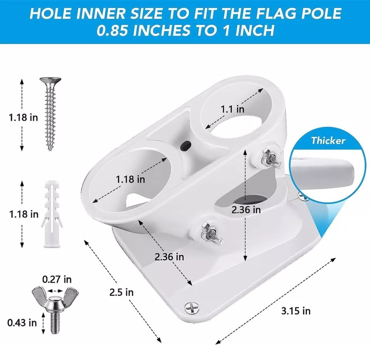Two-Position Flag Pole Bracket Heavy Duty Cast Aluminum Wall Mount for Outside